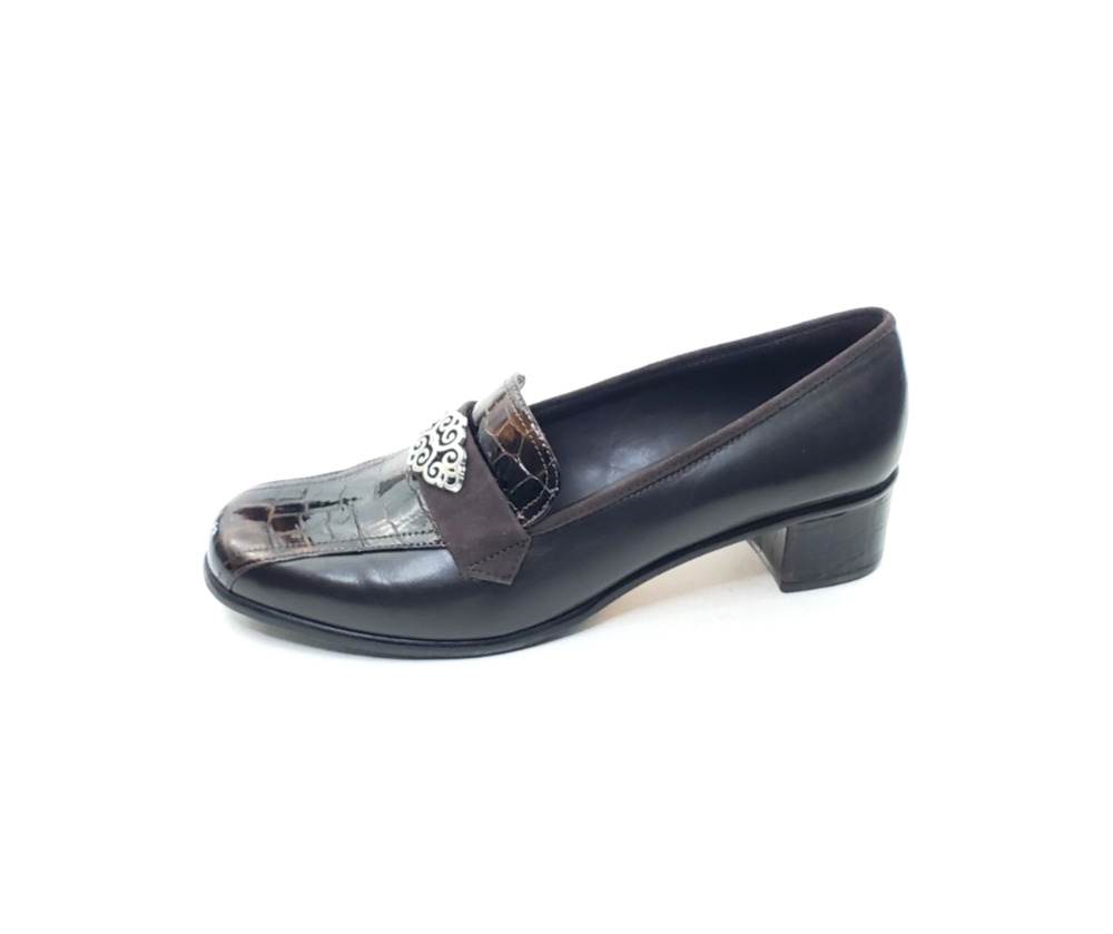 Brighton Artist Womens Heeled Loafers Brown Leather Croc Size 9